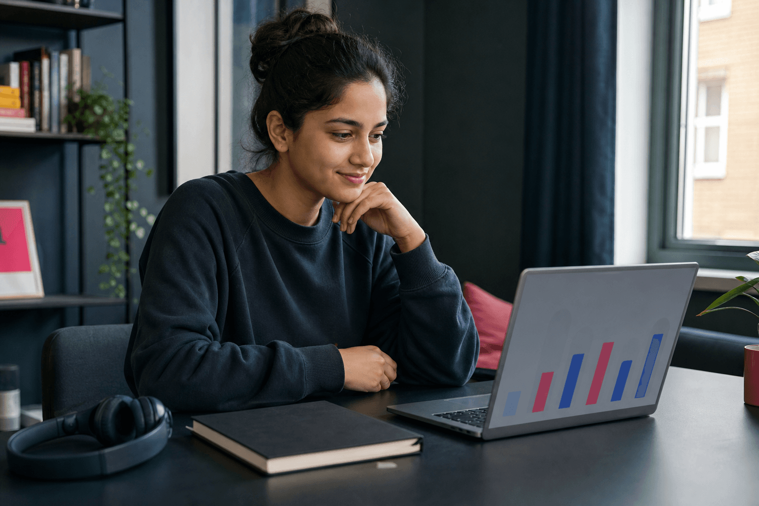 A learner reviewing her IELTS practice feedback